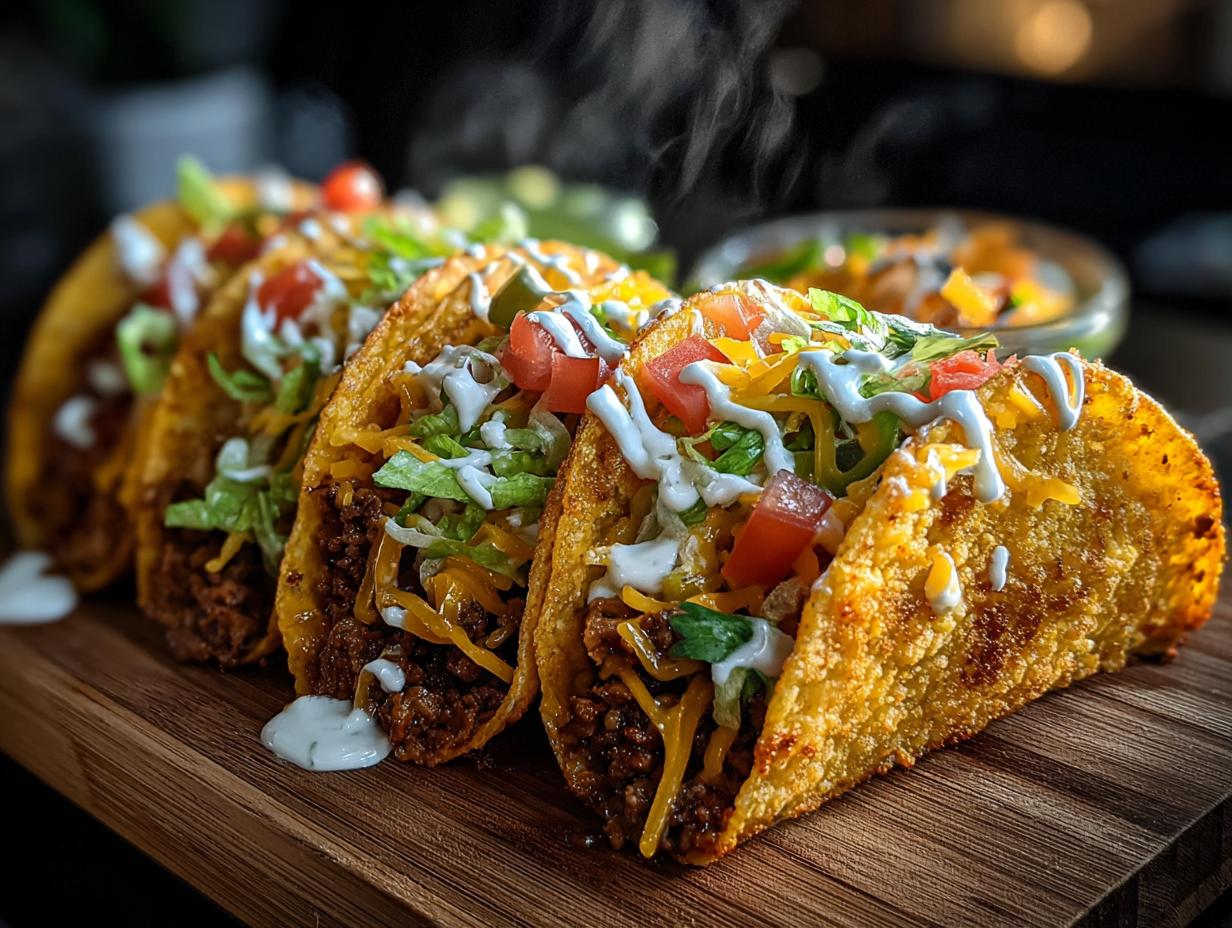chrupiące tacos z wołowiną, cheddarem i świeżymi dodatkami - detail 1