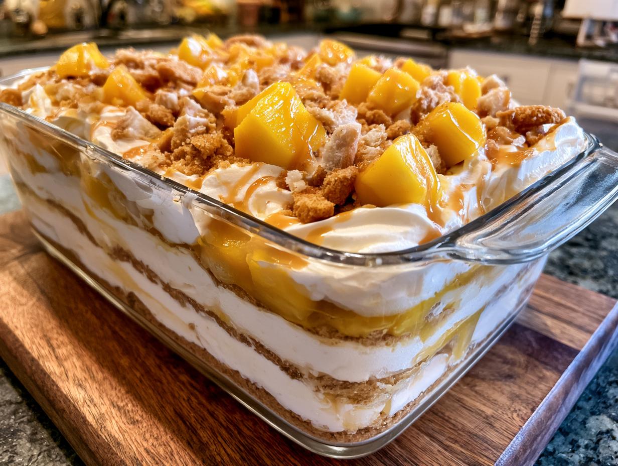 kremowy deser mango z karmelem i chrupiącymi herbatnikami - detail 1