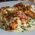 Łosoś zapiekany w kremowym sosie z mozzarellą
