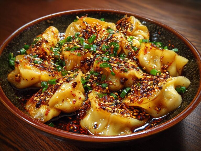 pikantne gyoza w chrupiącym sosie chili z sezamem