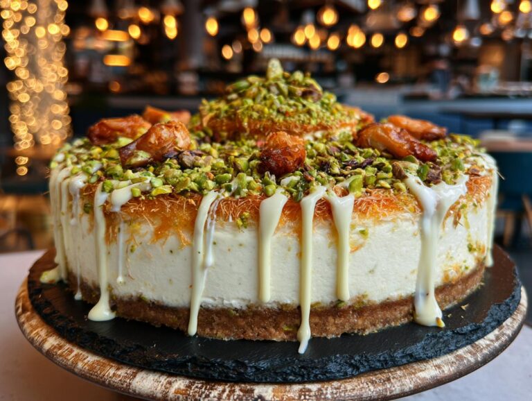 sernik dubajski z pistacjami i chrupiącym ciastem kataifi