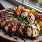 stek z sałatką caprese i kremową burratą