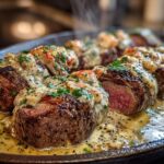 steki surf & turf z krewetkami w kremowym sosie czosnkowo-parmezanowym
