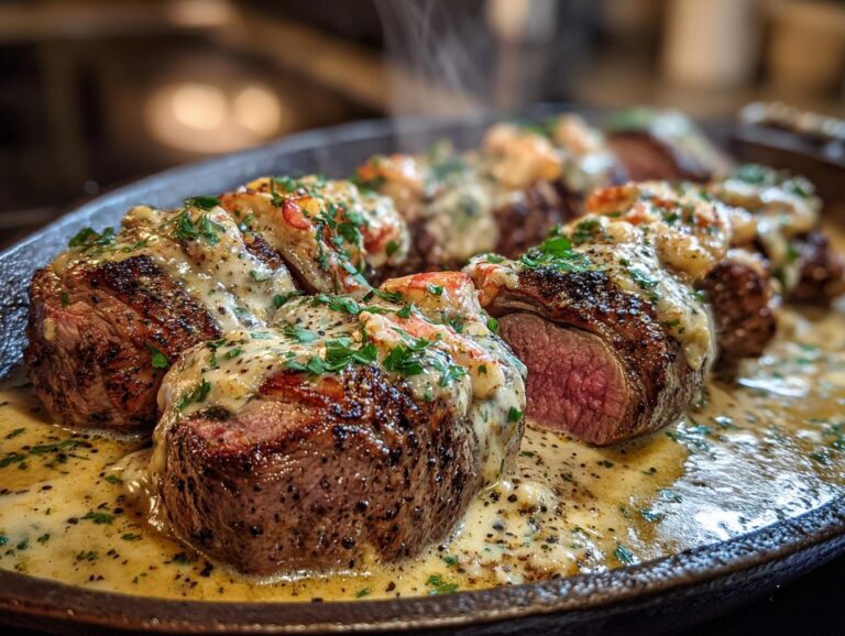 steki surf & turf z krewetkami w kremowym sosie czosnkowo-parmezanowym